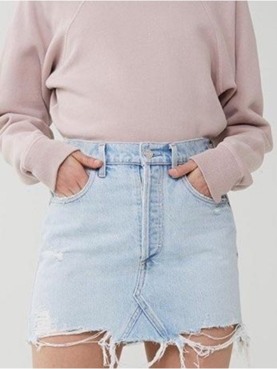 Agolde Dresses & Skirts - AGOLDE Quinn High Rise Denim Distressed Mini Skirt in Vega Size 26